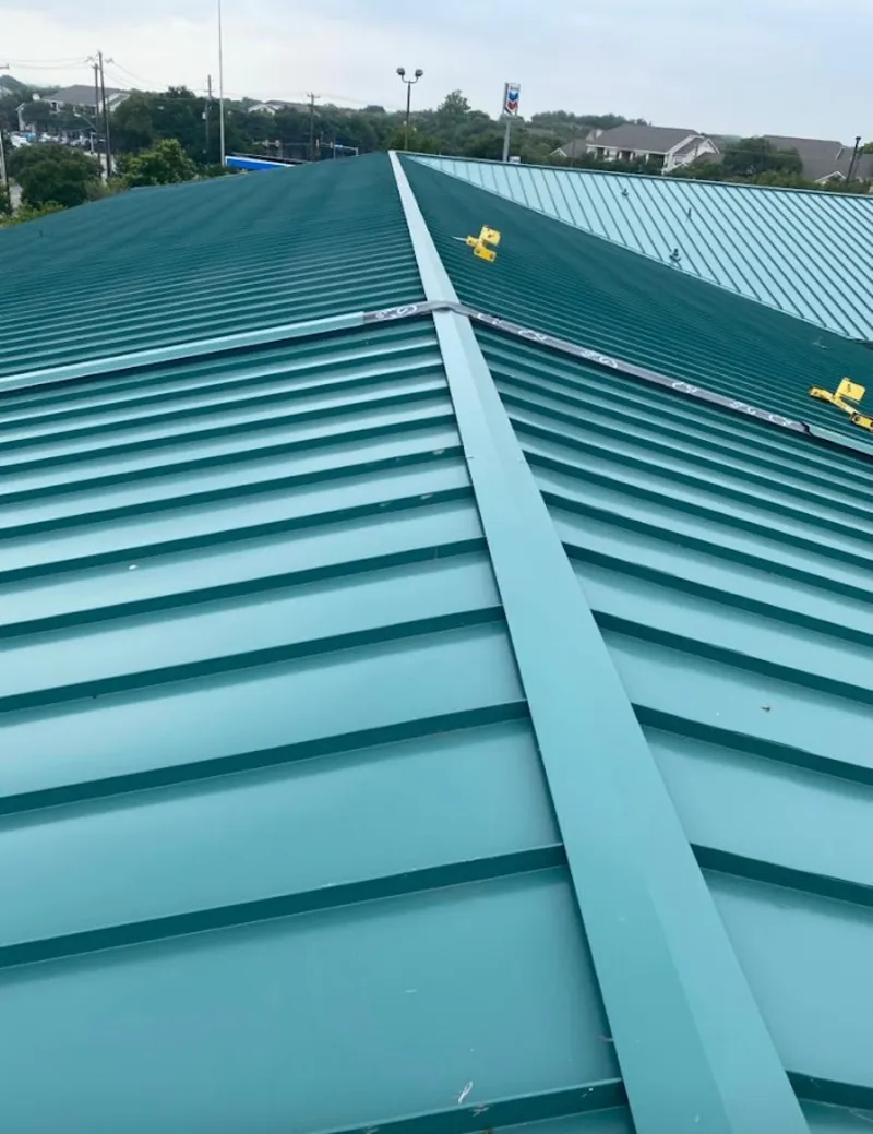 Green commercial metal roof ridge and valley for Metal Roof Repair in Doffing